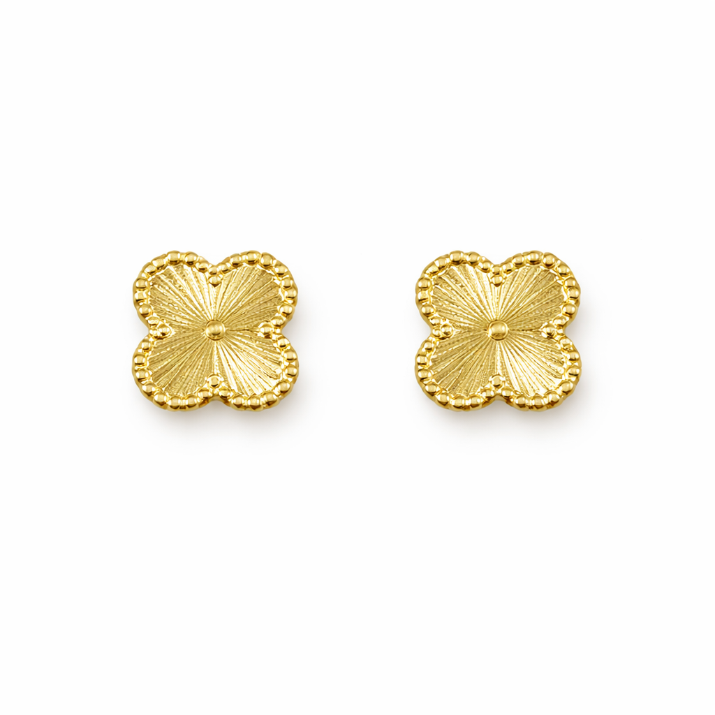 14K Gold Clover Stud Earrings