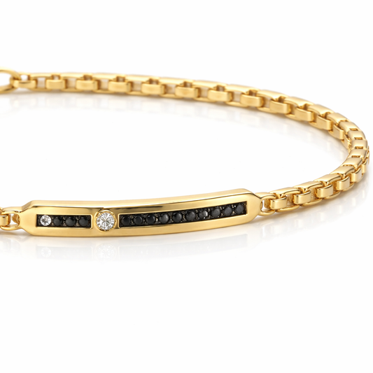 14K Gold Black & White Diamond Bar Bracelet