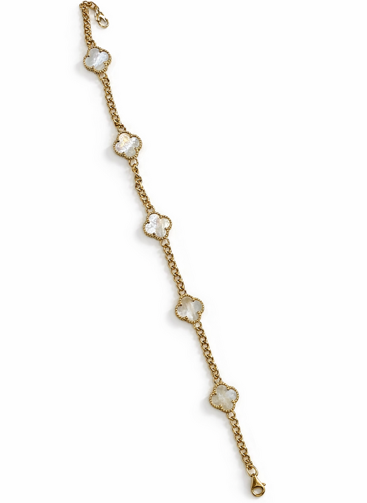 14K Gold White Clover Bracelet, Arlina Jewelry
