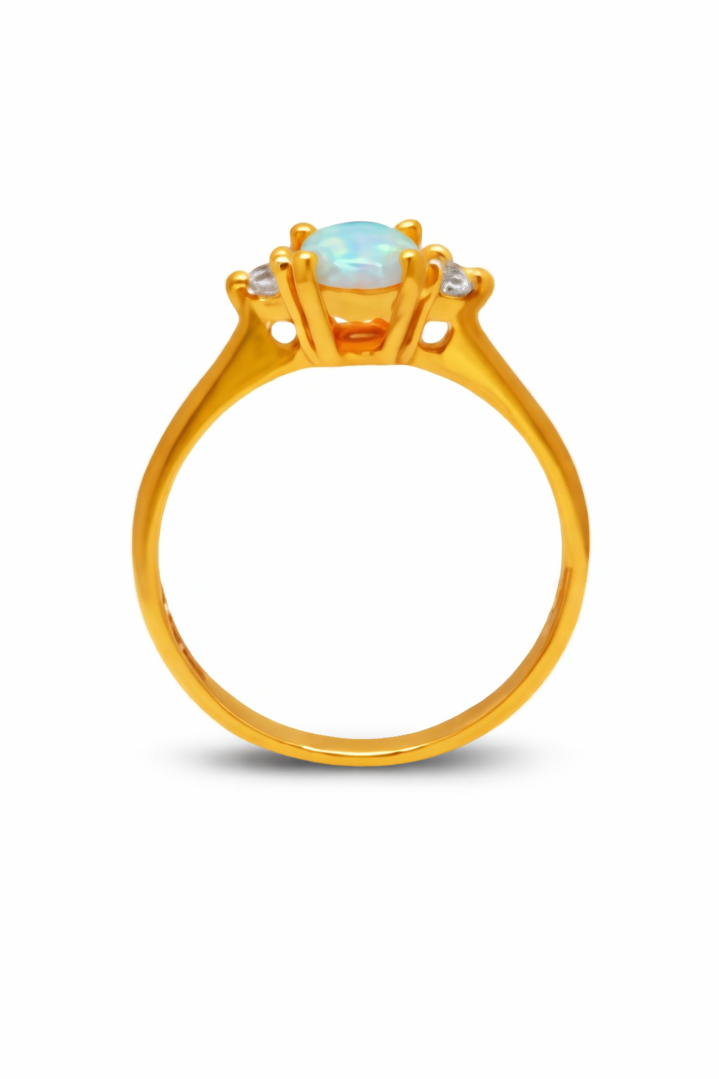 14K Yellow Gold Opal Cubic Zirconia Ring