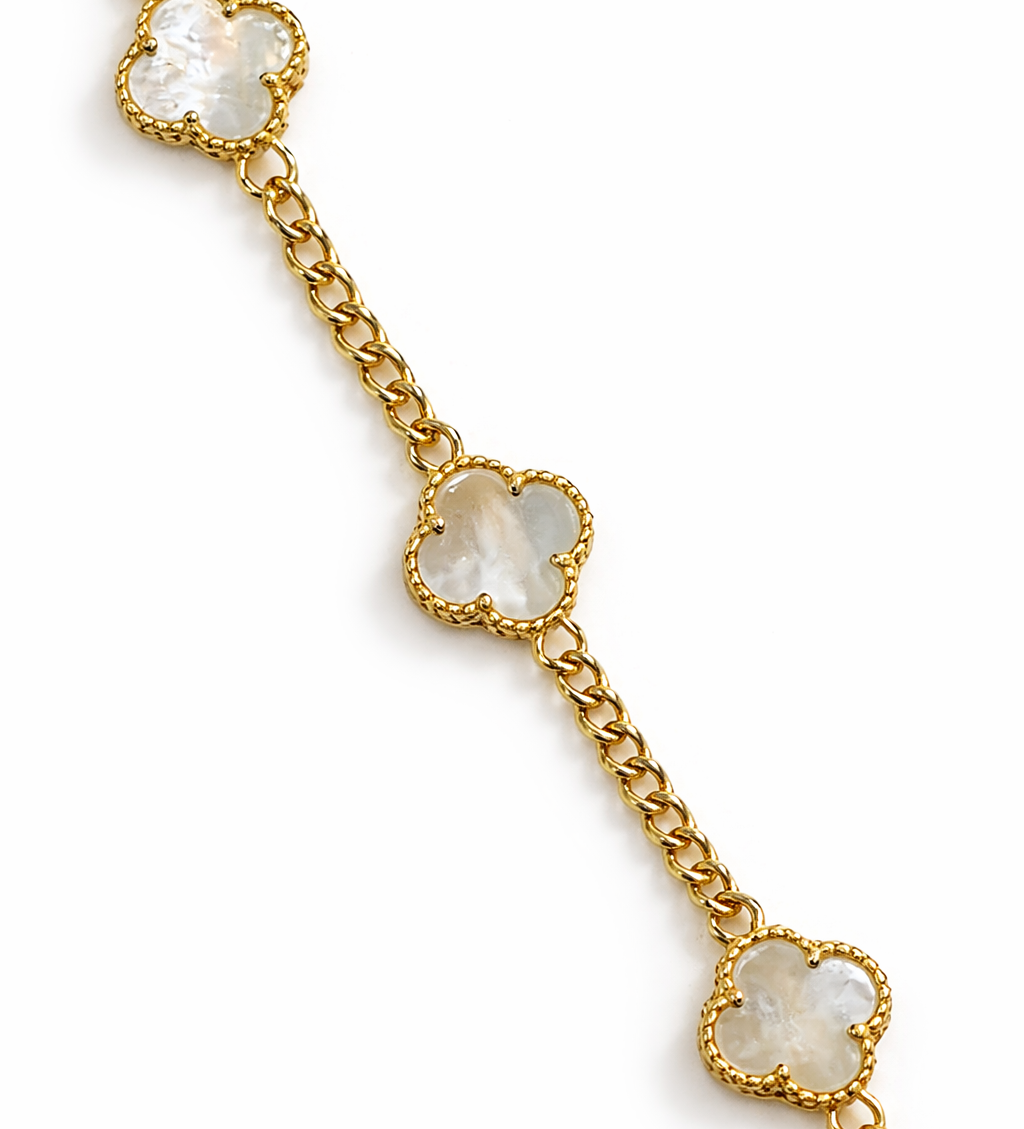 14K Gold White Clover Bracelet, Arlina Jewelry