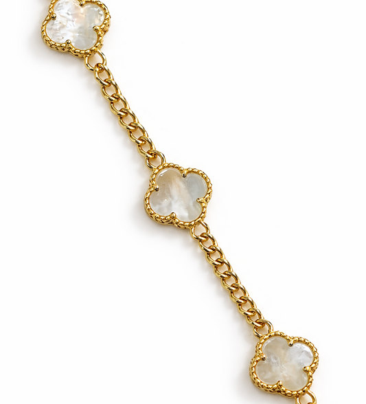 14K Gold White Clover Bracelet