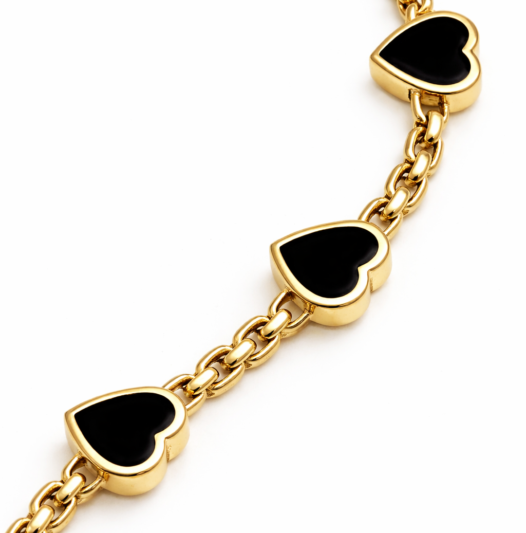 14K Gold Black Heart Bracelet