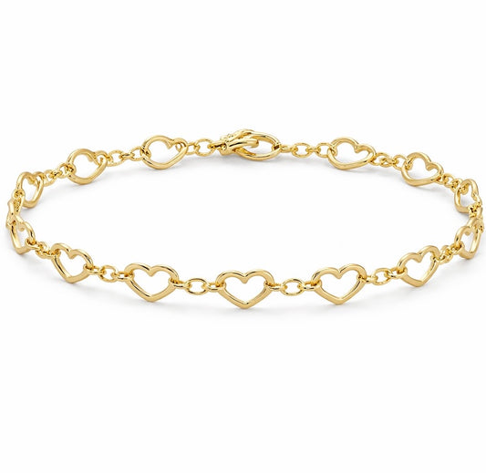 14K Gold Heart Link Bracelet