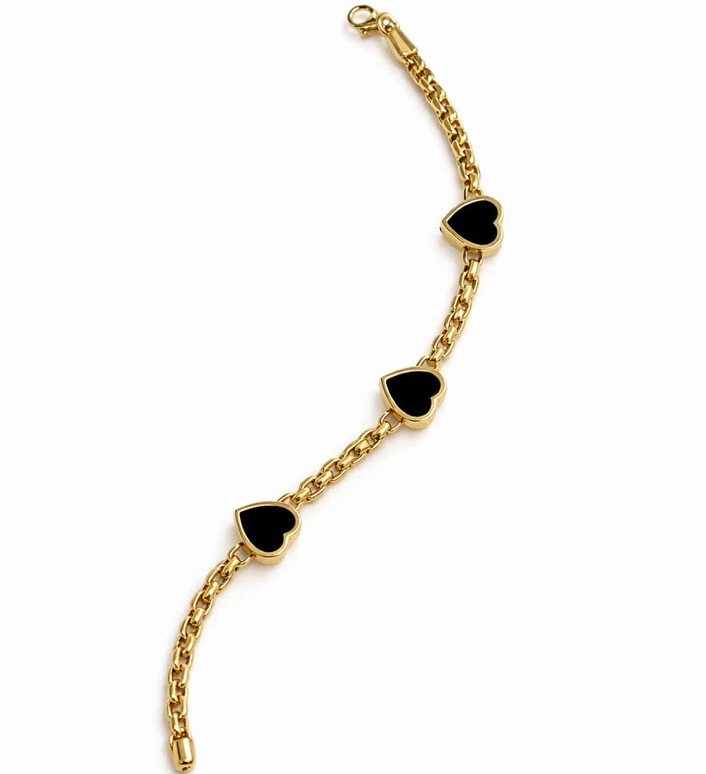 14K Gold Black Heart Bracelet