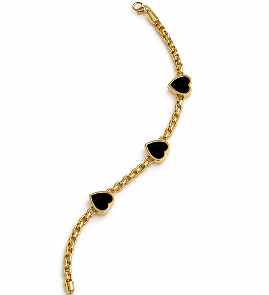 14K Gold Black Heart Bracelet
