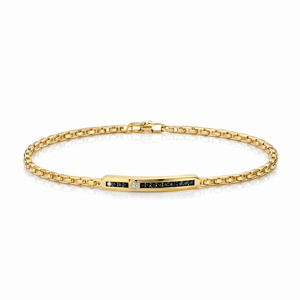 14K Gold Black & White Diamond Bar Bracelet