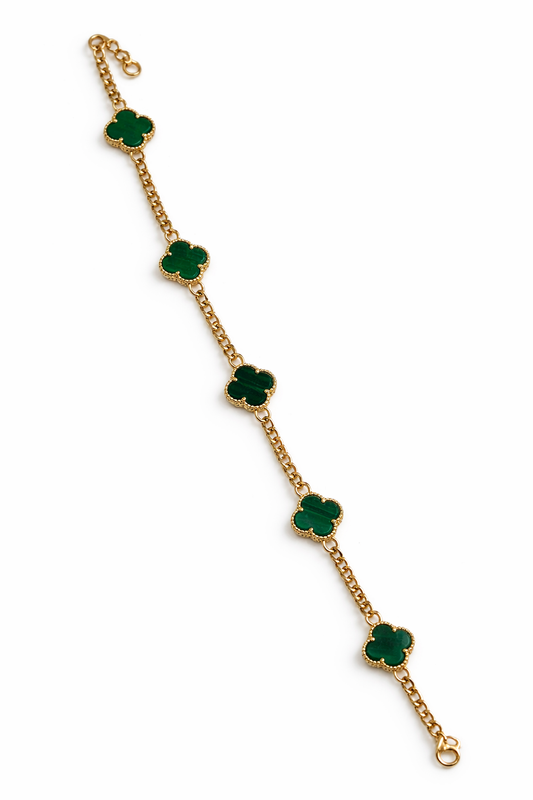 14K Gold Green Clover Bracelet, Arlina Jewelry