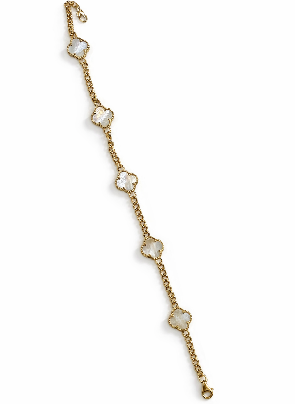 14K Gold White Clover Bracelet, Arlina Jewelry