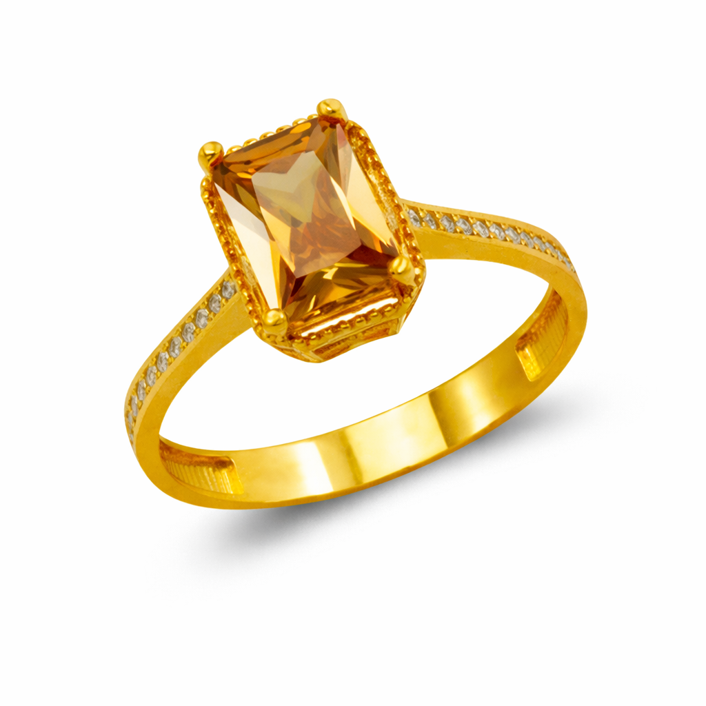 Minimal 14K Yellow Gold Ring with CZ Stone