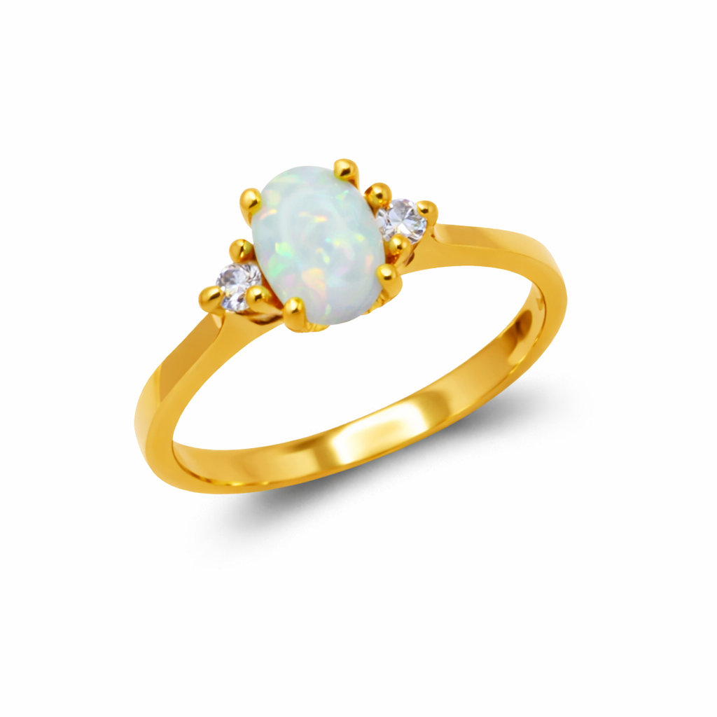 14K Yellow Gold Opal Cubic Zirconia Ring