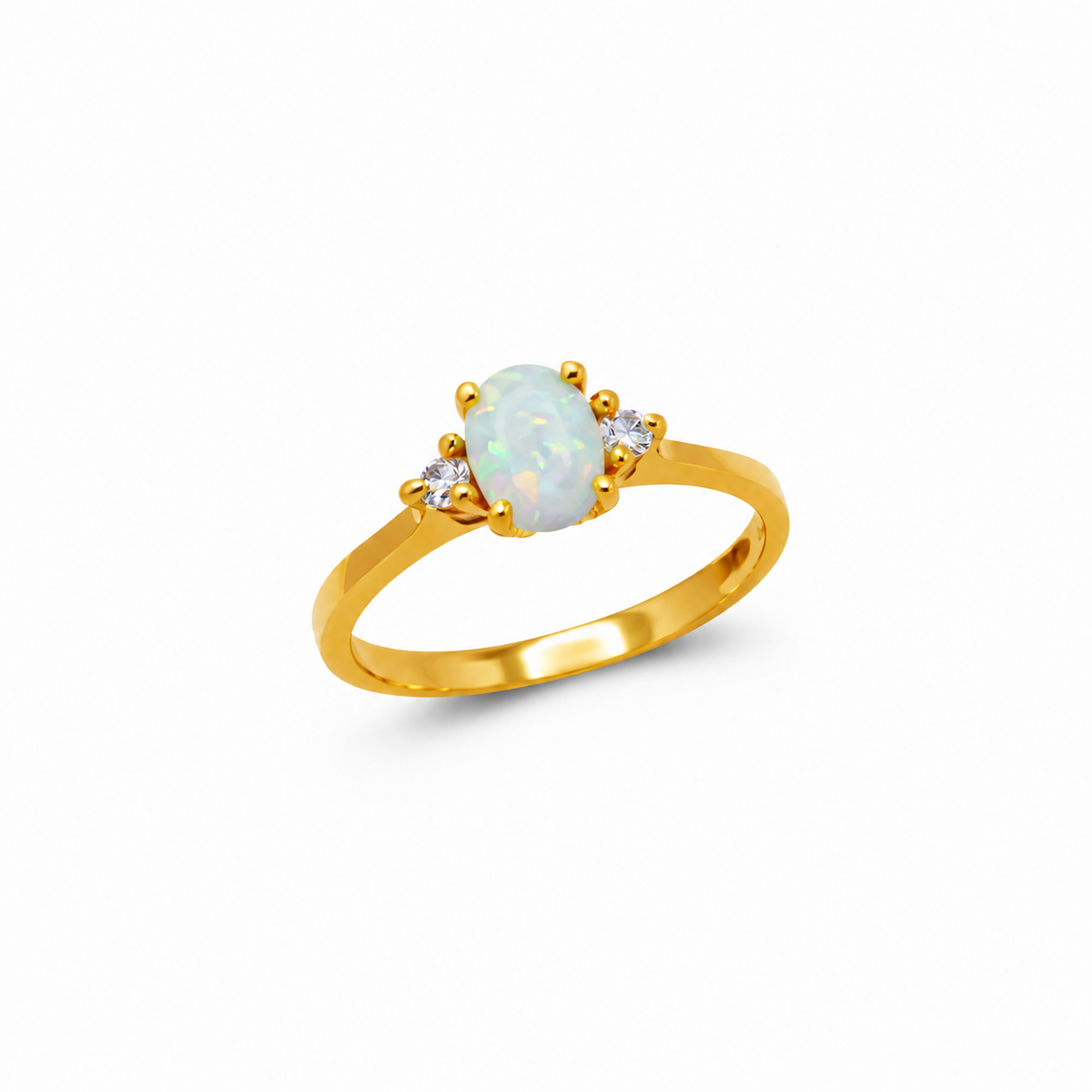 14K Yellow Gold Opal Cubic Zirconia Ring, Arlina Jewelry